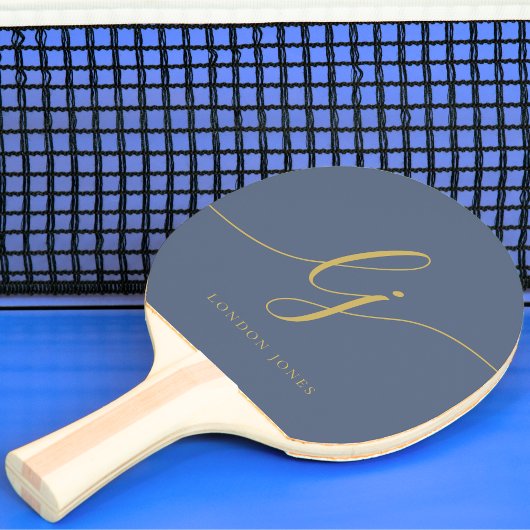 Raquette De Ping Pong Marine Gold Monogramme Nom du script Modern Monogr