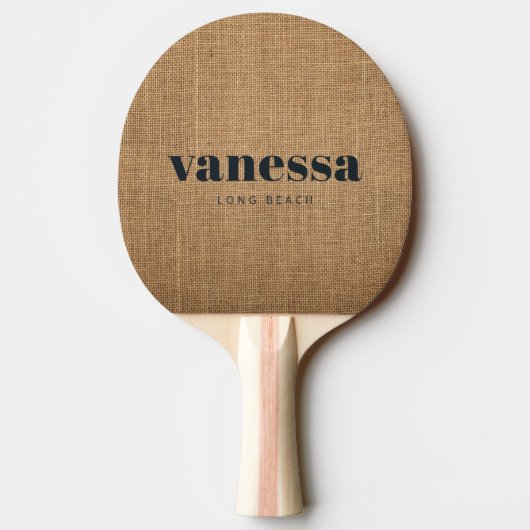 Raquette De Ping Pong Marron Burlap Minimal Moderne Nom Classique (Dos)