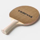 Raquette De Ping Pong Marron Burlap Minimal Moderne Nom Classique (Devant Angle)