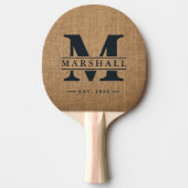 Raquette De Ping Pong Marron Burlap Monogramme & Superposition de nom (Devant)