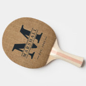 Raquette De Ping Pong Marron Burlap Monogramme & Superposition de nom (Côté)