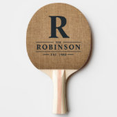 Raquette De Ping Pong Marron Burlap Nom de Famille & Initiale (Dos)