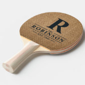 Raquette De Ping Pong Marron Burlap Nom de Famille & Initiale (Devant Angle)