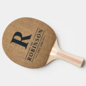 Raquette De Ping Pong Marron Burlap Nom de Famille & Initiale (Côté)