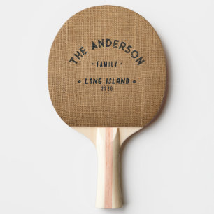 Raquette De Ping Pong Marron Toile de Jute Nom de Famille Vintage Bord d