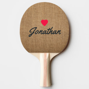 Raquette De Ping Pong Marron Toile de Jute Vintage Coeur Signature