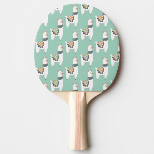 Raquette De Ping Pong Mélange Blanc Llamas Mint Vert Monogramme Nom init (Devant)