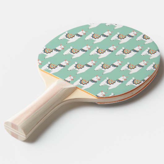 Raquette De Ping Pong Mélange Blanc Llamas Mint Vert Monogramme Nom init (Devant Angle)