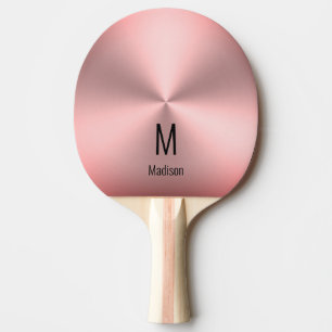 Raquette De Ping Pong Métal brossé rose moderne Nom et monogramme