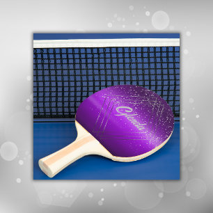 Raquette De Ping Pong Métal brossé violet moderne avec Monogramme argent