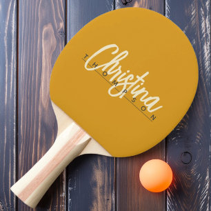 Raquette De Ping Pong Mi-Siècle Moderne Beurre Brûlé Nom Peint