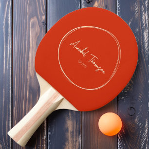 Raquette De Ping Pong Mid-Century Modern Orange Sanguine avec Nom