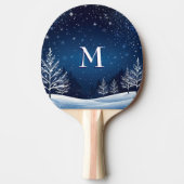 Raquette De Ping Pong Midnight Blue Sky Stars Monogramme hiver (Devant)