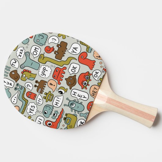 Raquette De Ping Pong Mignons monstres de dessin : Arrière - plan sans c (Côté)