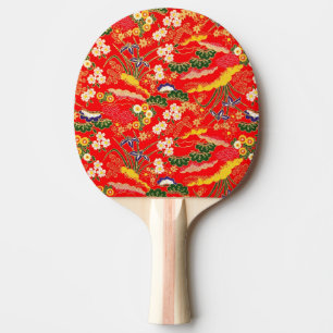 Raquette De Ping Pong Mignons motifs floraux japonais colorés