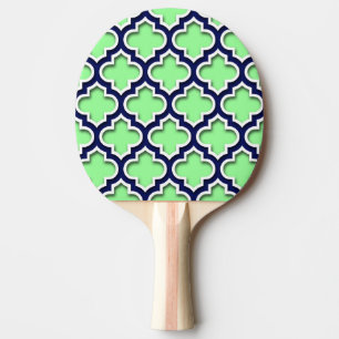Raquette De Ping Pong Mint Green Navy White Quatrefoil Marocain #5DS