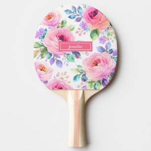 Raquette De Ping Pong Modèle de nom personnalisé Floral Boho Lever de so