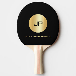 Raquette De Ping Pong Modèle Élégant De Monogramme D'Or Et De Noir Pe