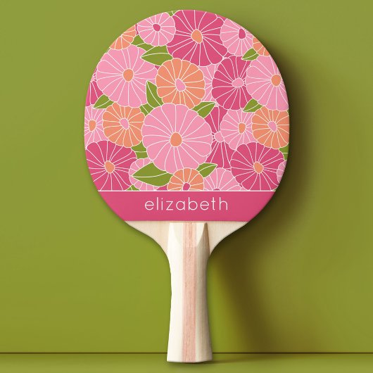 Raquette De Ping Pong Modèle Floral d'été coloré Nom personnalisé