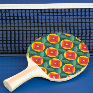 Raquette De Ping Pong Modèle Floral Orange Moderne Du Milieu Du Siècle