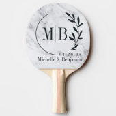 Raquette De Ping Pong Modern Clean White Marble Leaf Wedding Monogram (Dos)