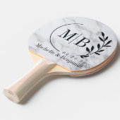 Raquette De Ping Pong Modern Clean White Marble Leaf Wedding Monogram (Devant Angle)