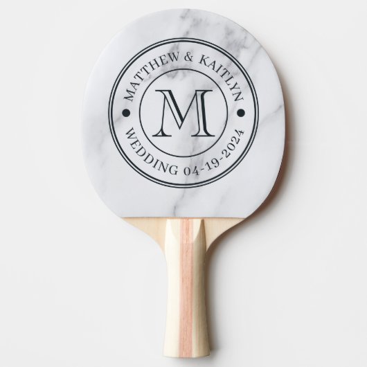 Raquette De Ping Pong Modern Clean White Marble Wedding Monogram (Devant)