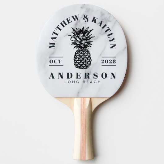 Raquette De Ping Pong Modern Clean White Tropical Pineapple WeddingCrest (Devant)