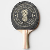Raquette De Ping Pong Modern Dark Granite Pineapple Wedding Crest & Name (Dos)