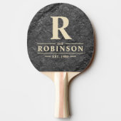 Raquette De Ping Pong Modern Dark Granite Stone Family Name & Initial (Dos)