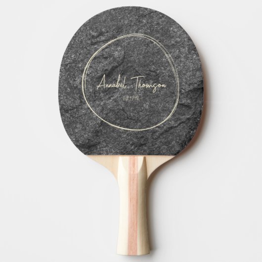Raquette De Ping Pong Modern Dark Granite Stone Name in Drawn Circle (Devant)