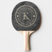 Raquette De Ping Pong Modern Dark Granite Stone Wedding Monogram Heart (Dos)