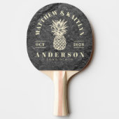 Raquette De Ping Pong Modern Dark Granite Tropical Pineapple Wedding (Dos)