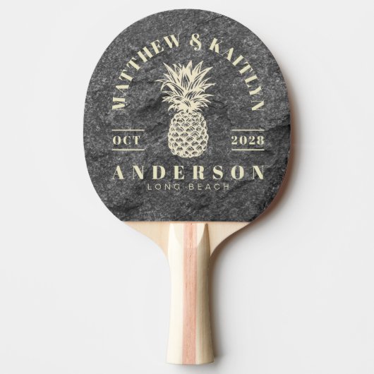 Raquette De Ping Pong Modern Dark Granite Tropical Pineapple Wedding (Devant)