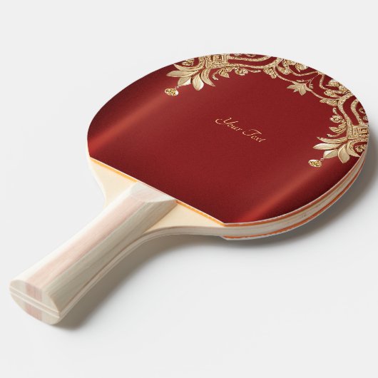 Raquette De Ping Pong Modern Gold Red Floral Ping Pong Paddle (Devant Angle)