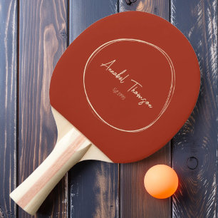 Raquette De Ping Pong Moderne de milieu de siècle Brun Sienne avec nom