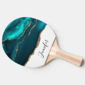 Raquette De Ping Pong Moderne Design Turquoise Agate & Gold Ribbon sur B (Côté)
