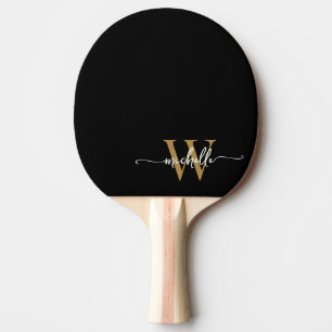 Raquette De Ping Pong Moderne écriture de nom à monogramme personnalisé 