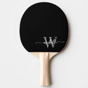 Raquette De Ping Pong Moderne écriture personnalisée monogramme gris noi