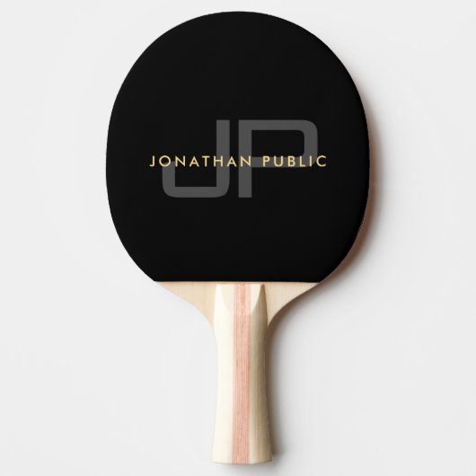 Raquette De Ping Pong Moderne Elegant Gold Nom Noir Monogramme (Devant)