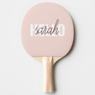 Raquette De Ping Pong Moderne Pastel Rose Bonjour Et Vous Nom