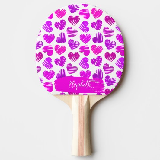 Raquette De Ping Pong Moderne Purple Rose Doodled Hearts Valentine Nom (Devant)