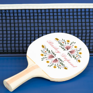 Raquette De Ping Pong Moderne Script Floral Personnalisé