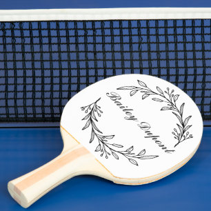 Raquette De Ping Pong Moderne Script Floral Personnalisé