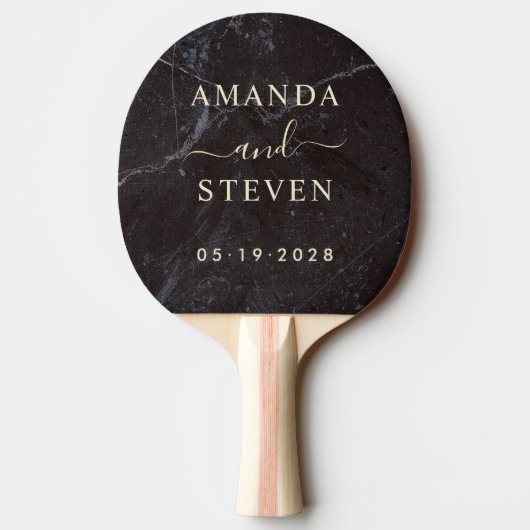 Raquette De Ping Pong Modest Dark Stone Couple Names with Wedding Date (Dos)