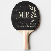 Raquette De Ping Pong Modest Dark Wood Leaf Wedding Monogram (Dos)