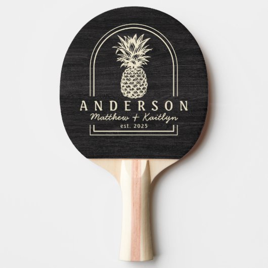 Raquette De Ping Pong Modest Dark Wood Pineapple Wedding Arch & Name (Devant)