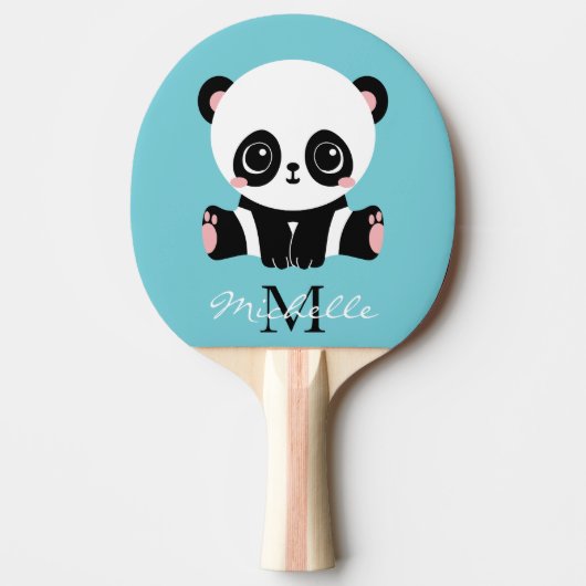 Raquette De Ping Pong Monogram Cute Panda Personnalisé Bubble Gum Bleu (Devant)