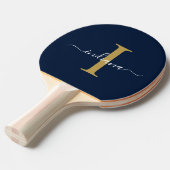 Raquette De Ping Pong Monogram Gold White Script Nom Famille moderne (Devant Angle)