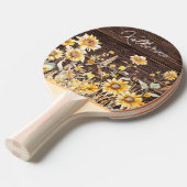 Raquette De Ping Pong Monogramme Aquarelle Tournesol jaune bois (Devant Angle)